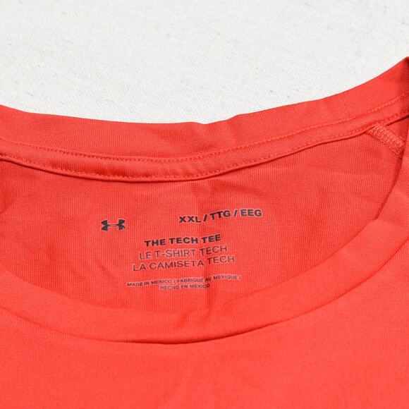 Under Armour Men's T Shirt Short Sleeve Solid Polyester Red Size 2XL Tech Tee - Picture 7 of 8